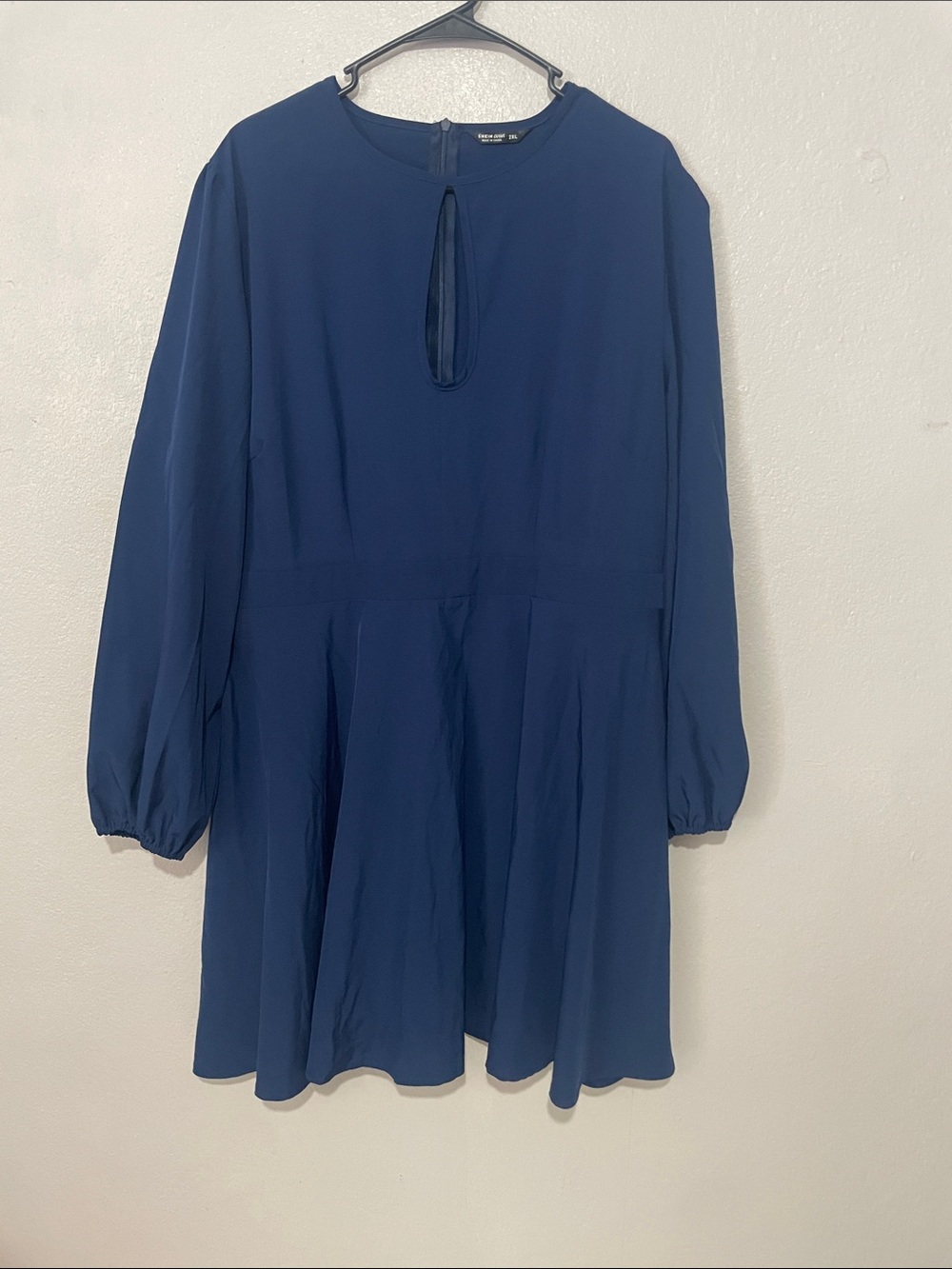 Girls' Navy Long-Sleeve Keyhole Dress